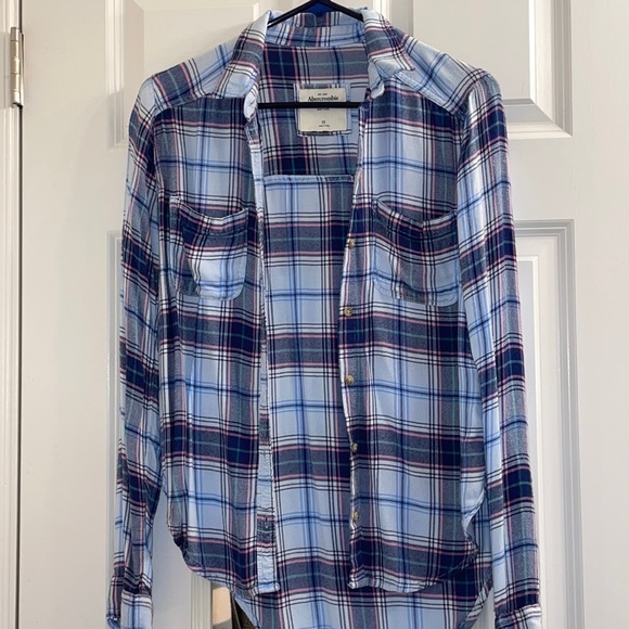 Abercrombie & Fitch Light Blue and Pink Flannel XS - Picture 1 of 4
